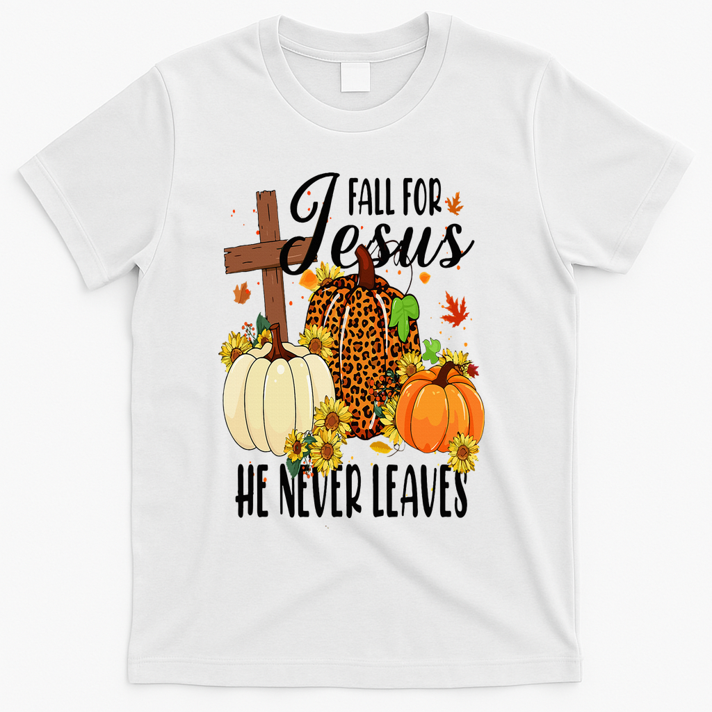 Fall For Jesus He Never Leaves Christian Autumn product image 2