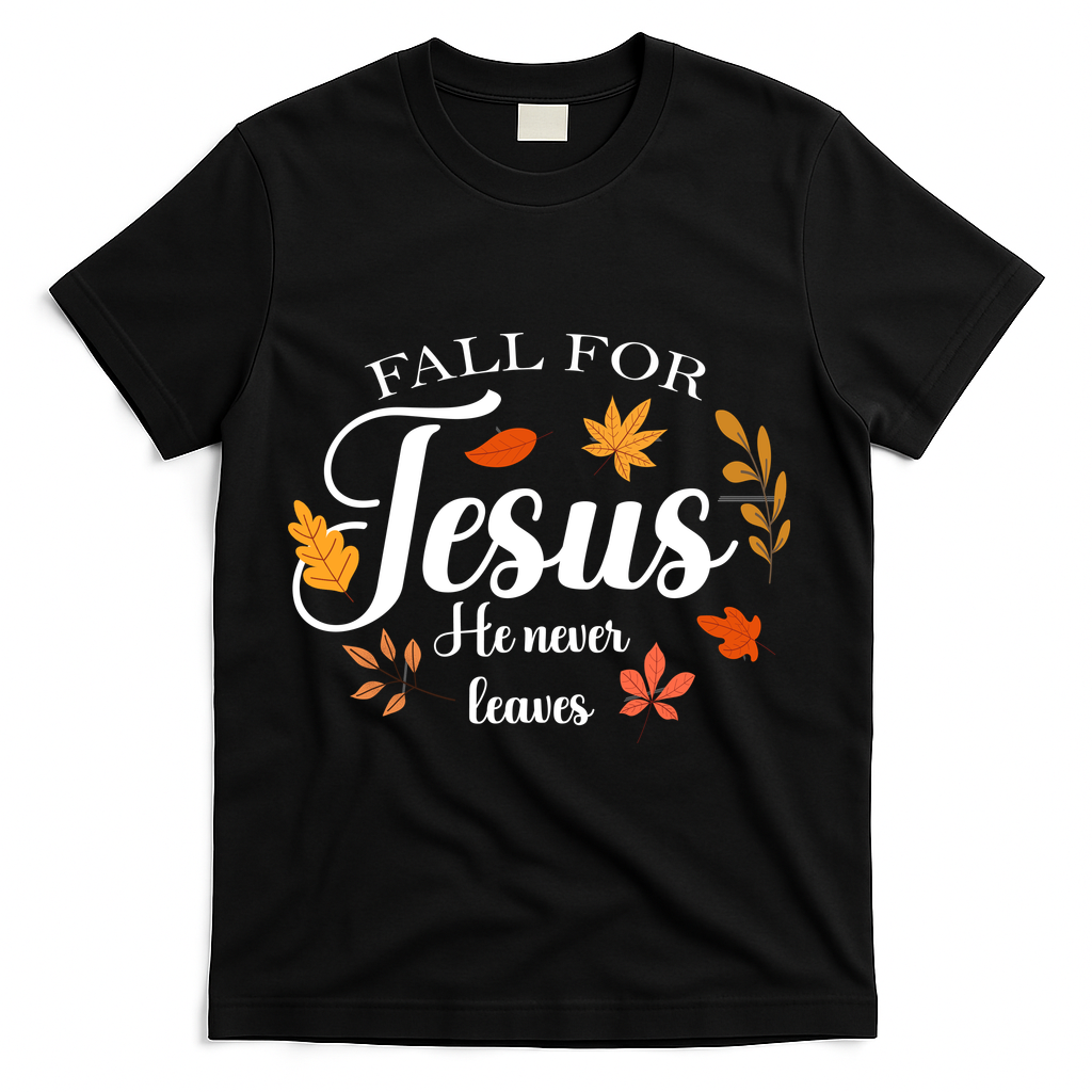 Fall For Jesus He Never Leaves Christianity T-Shirt product image 1