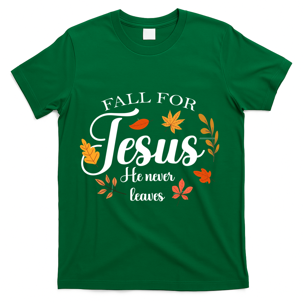 Fall For Jesus He Never Leaves Christianity T-Shirt product image 4
