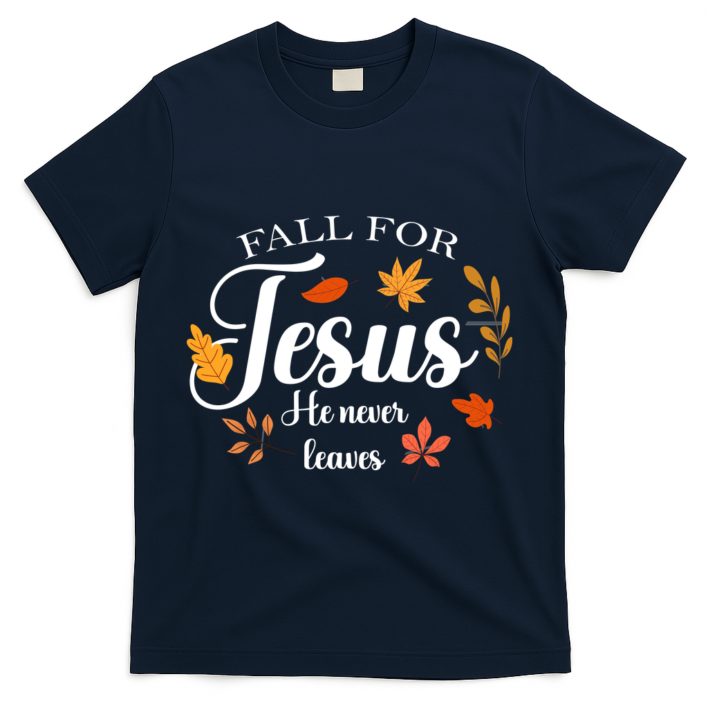 Fall For Jesus He Never Leaves Christianity T-Shirt product image 3