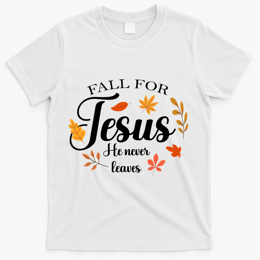 Fall For Jesus He Never Leaves Christianity T-Shirt product image 2