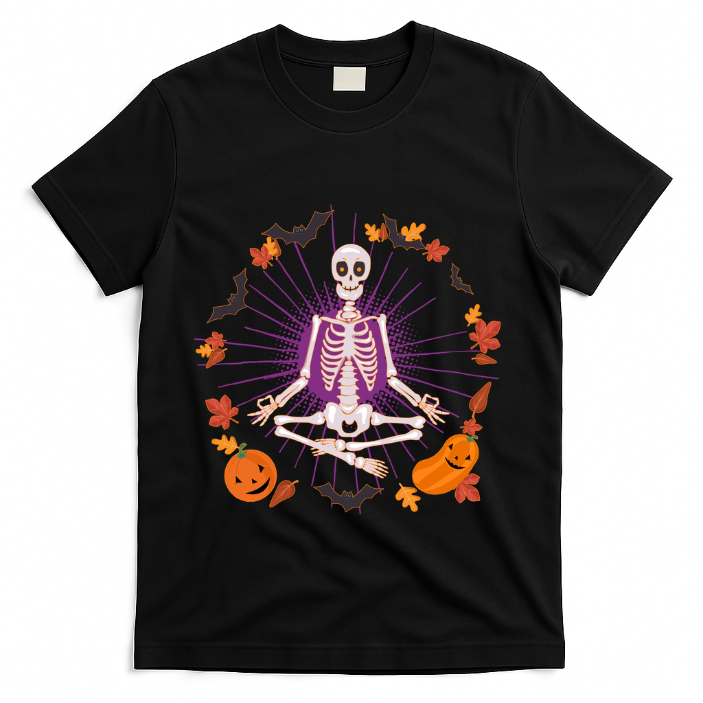 Funny Halloween Fall Autumn Namaste Yoga Skeleton T-Shirt product image 1