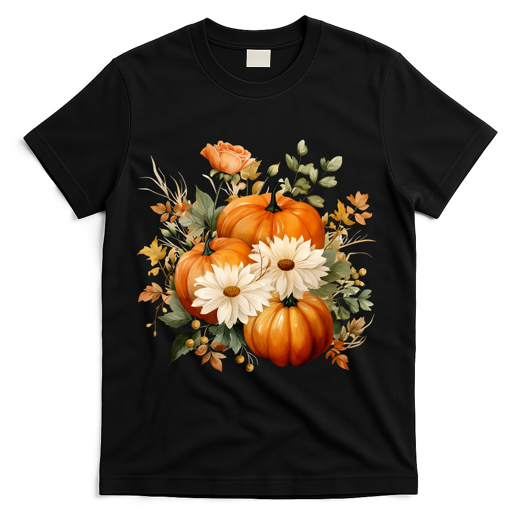 Fall Pumpkin Floral Holiday T-Shirt product image 1