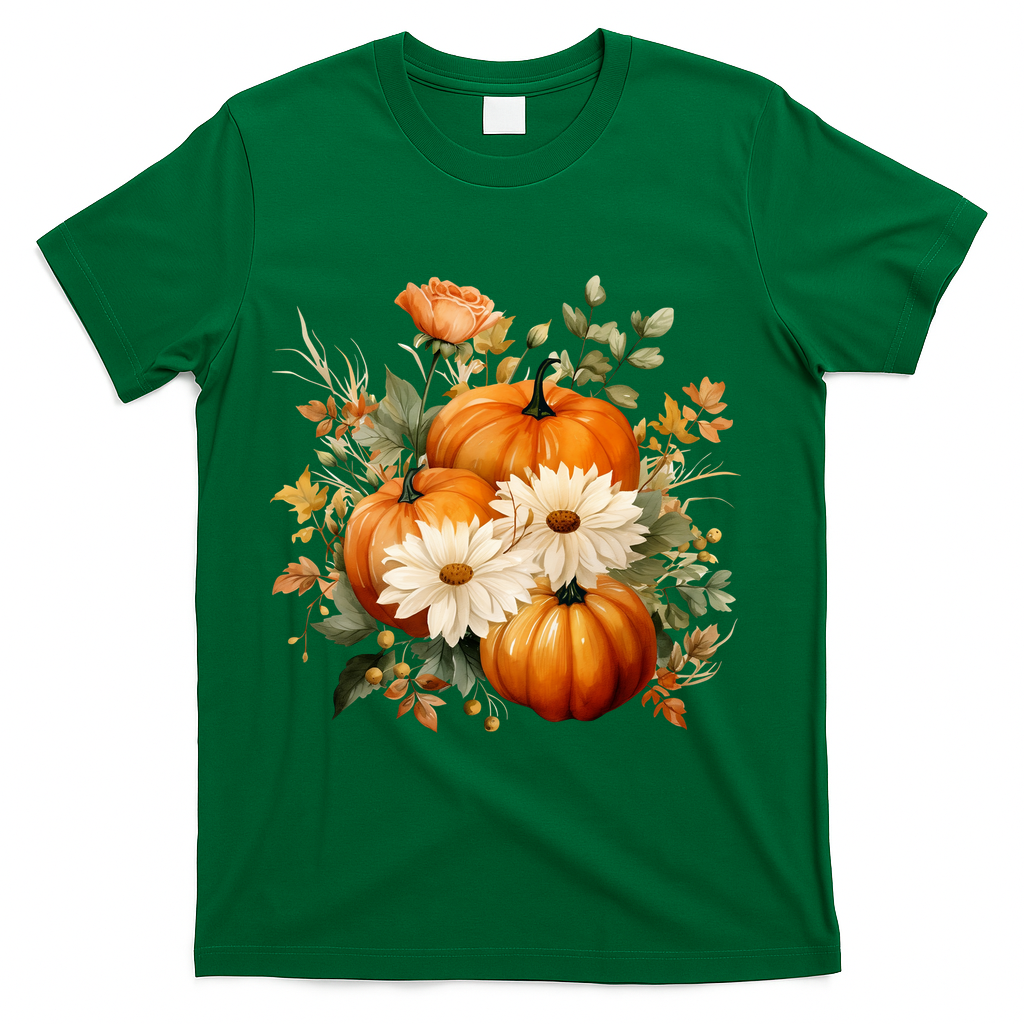 Fall Pumpkin Floral Holiday T-Shirt product image 4