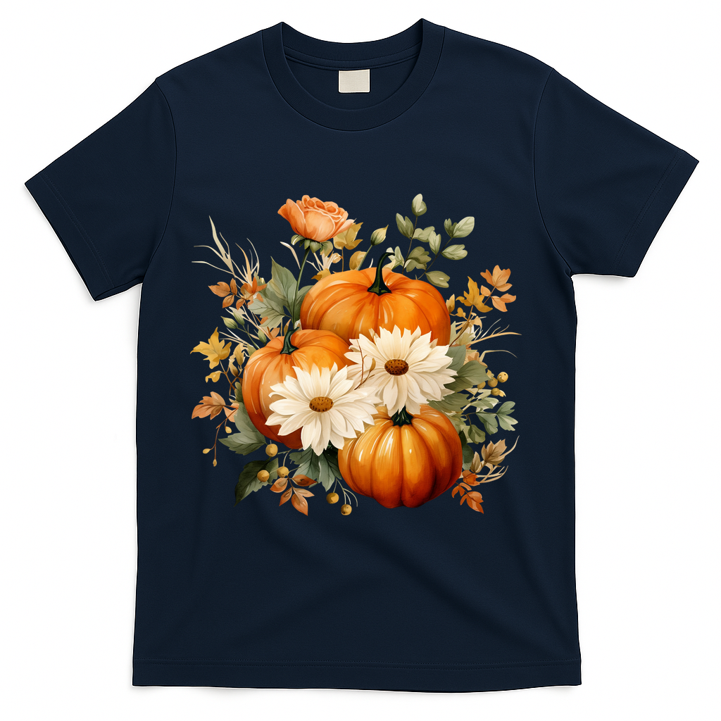Fall Pumpkin Floral Holiday T-Shirt product image 3