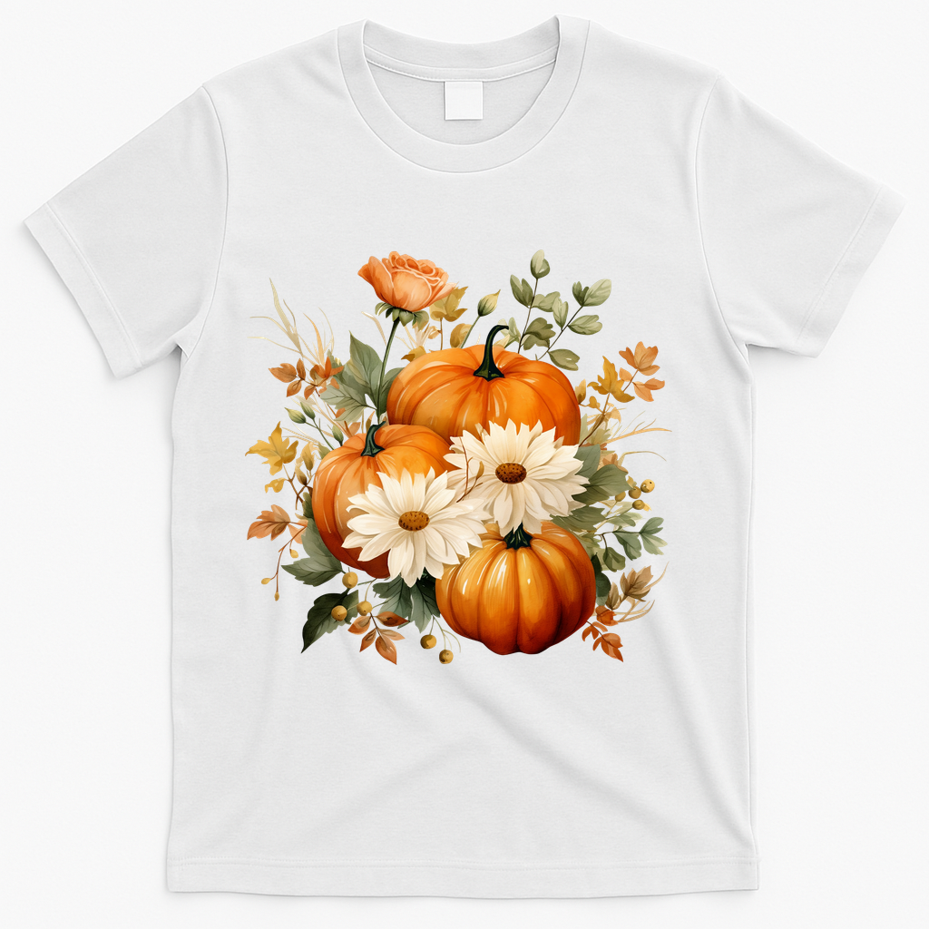 Fall Pumpkin Floral Holiday T-Shirt product image 2