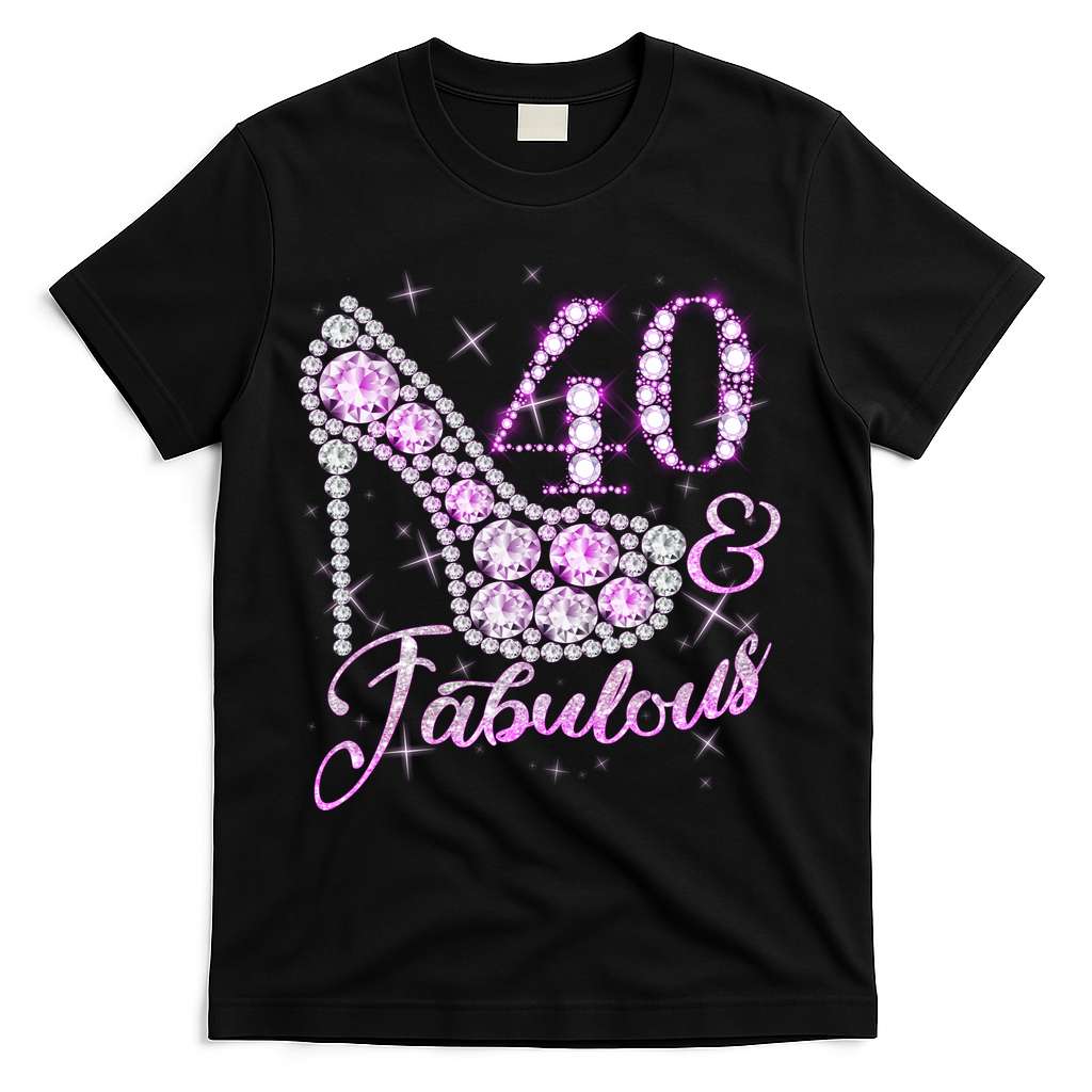 Fabulous & 40 Sparkly Shiny Heel 40th Birthday T-Shirt product image 1