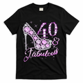 Fabulous & 40 Sparkly Shiny Heel 40th Birthday T-Shirt product image 1
