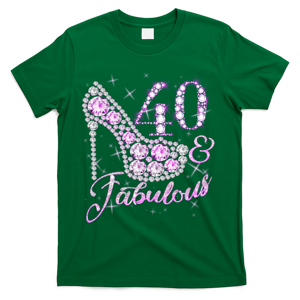 Fabulous & 40 Sparkly Shiny Heel 40th Birthday T-Shirt product image 4