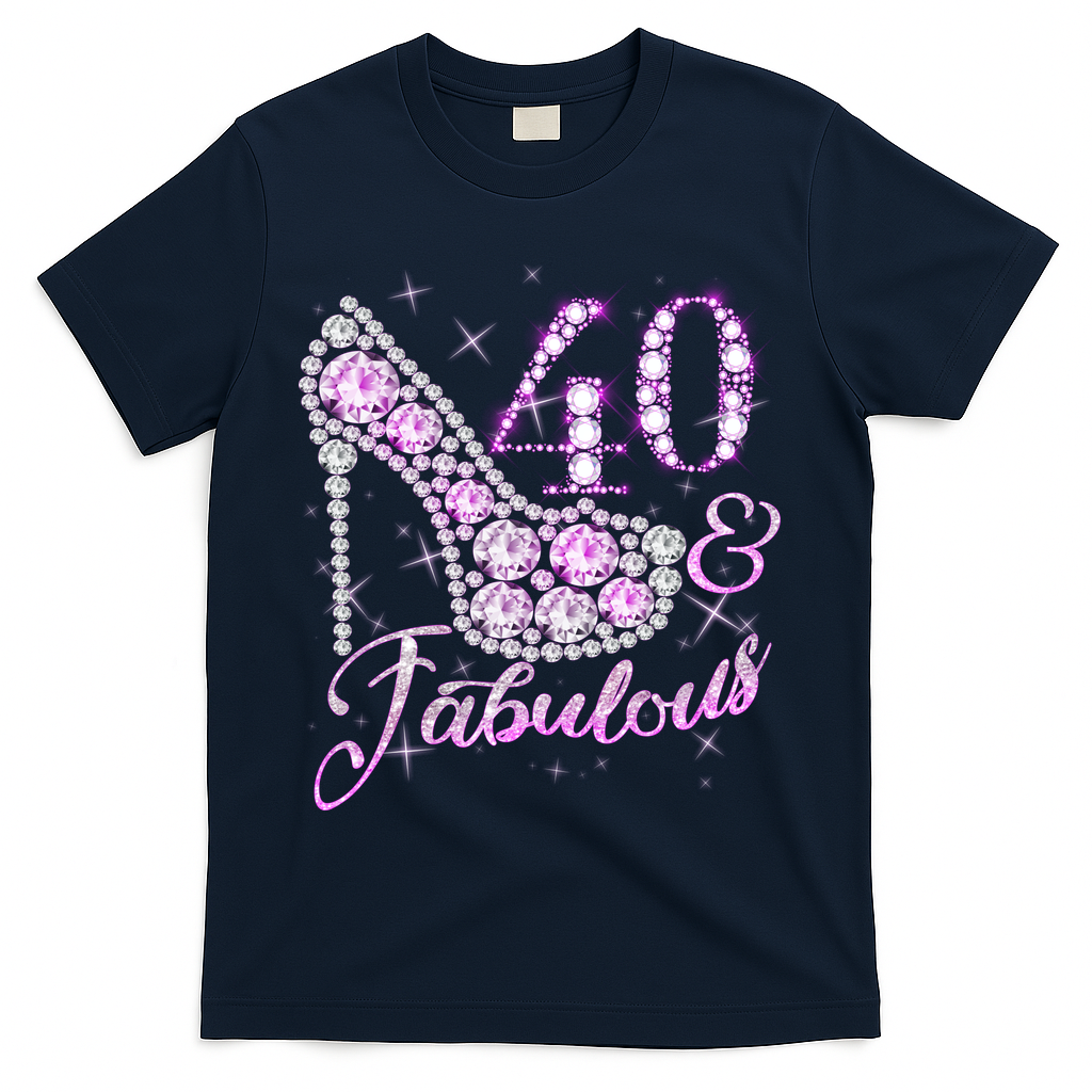 Fabulous & 40 Sparkly Shiny Heel 40th Birthday T-Shirt product image 3