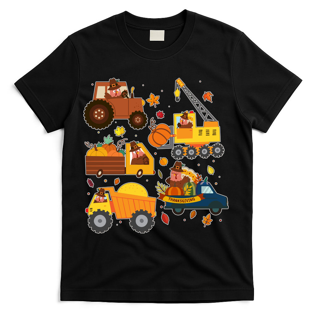 Funny Thanksgiving Turkeys Construction Vehicles T-Shirt product image 1