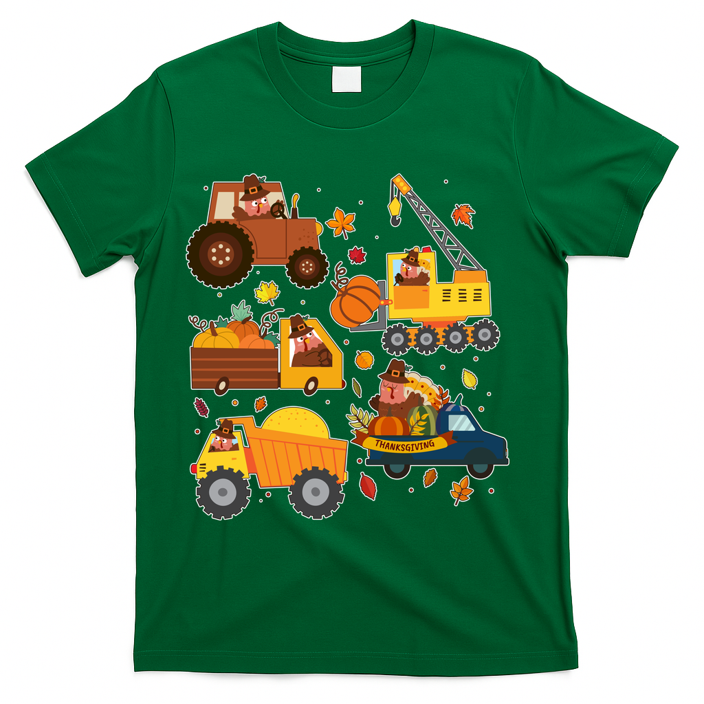 Funny Thanksgiving Turkeys Construction Vehicles T-Shirt product image 4