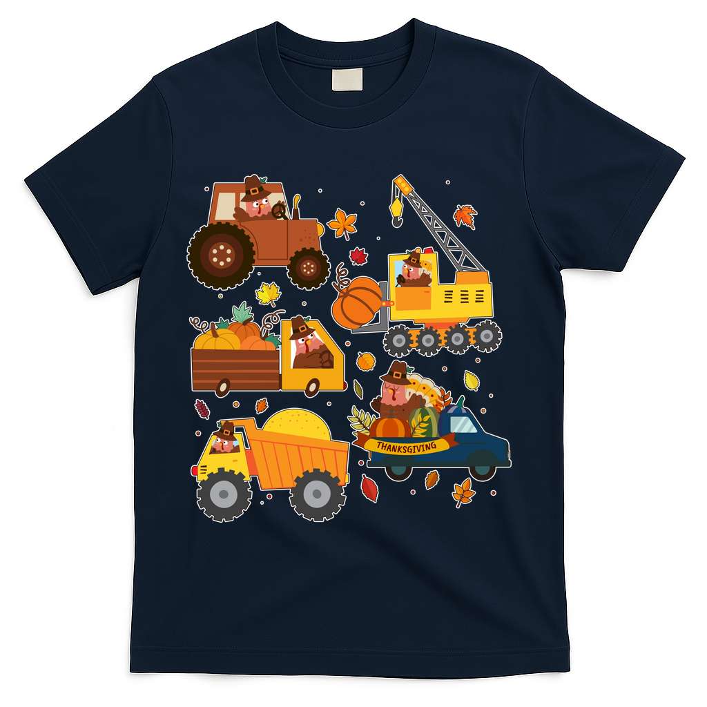 Funny Thanksgiving Turkeys Construction Vehicles T-Shirt product image 3
