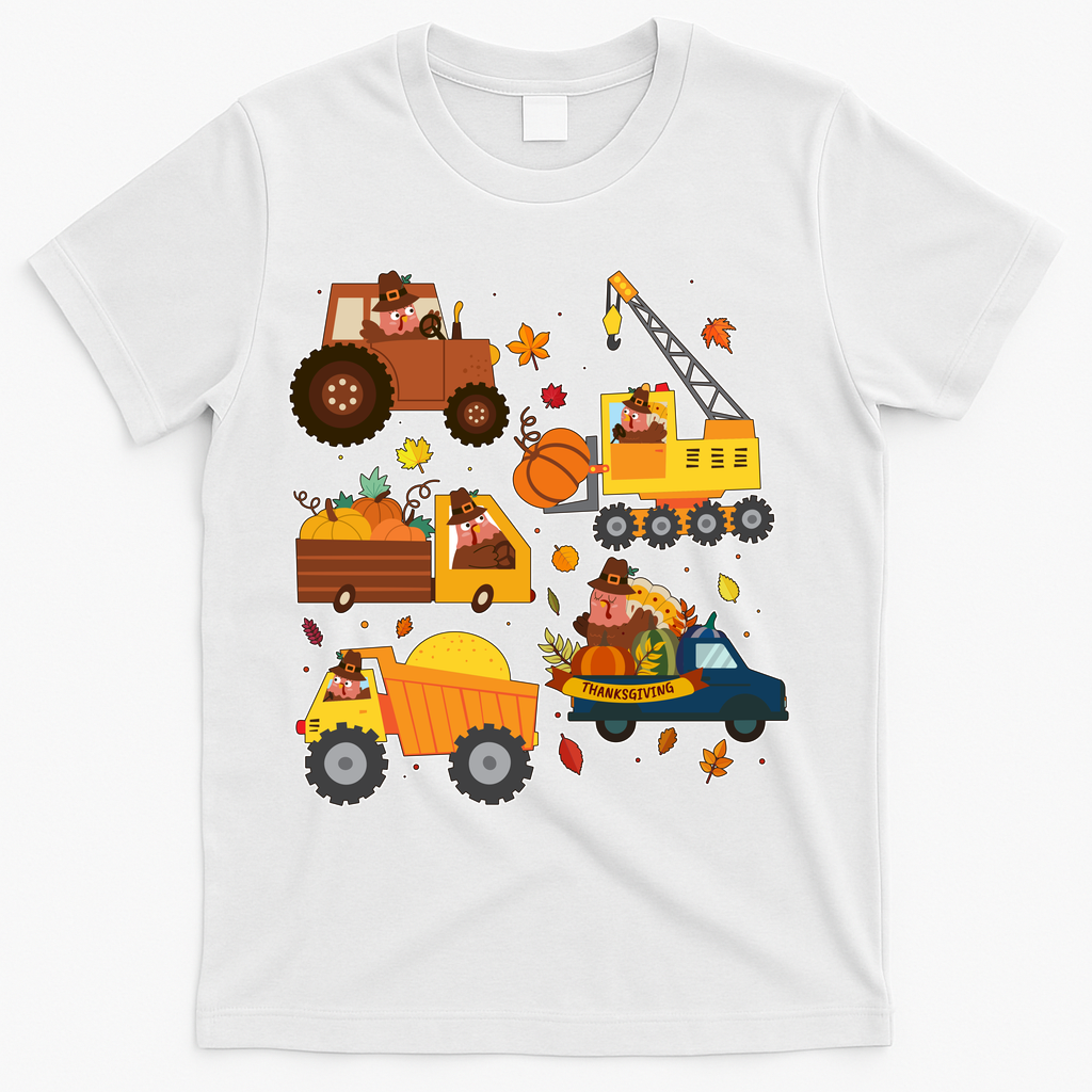 Funny Thanksgiving Turkeys Construction Vehicles T-Shirt product image 2