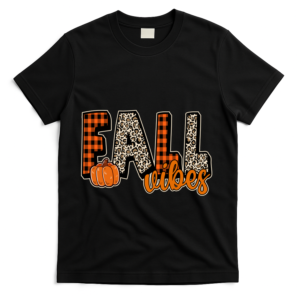 Fall Vibes Pumpkin Plaid Cheetah T-Shirt product image 1