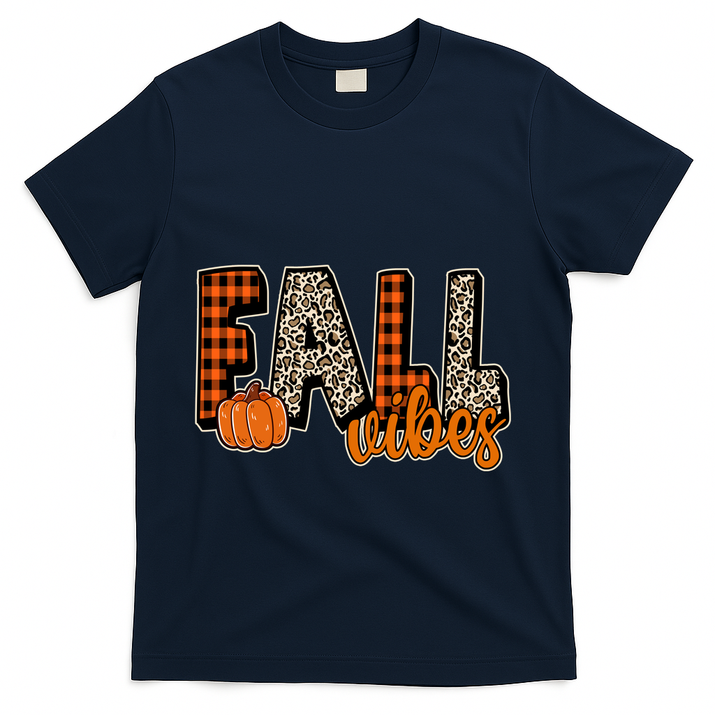 Fall Vibes Pumpkin Plaid Cheetah T-Shirt product image 3