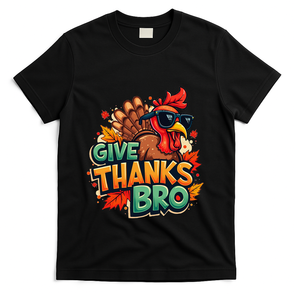 Give Thanks Bro Cute Turkey Thankful Thanksgiving T-Shirt product image 1