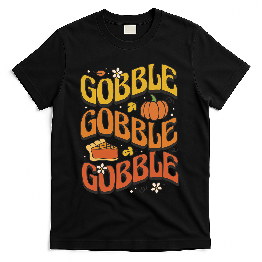 Gobble Turkey Retro Thanksgiving Fall T-Shirt product image 1
