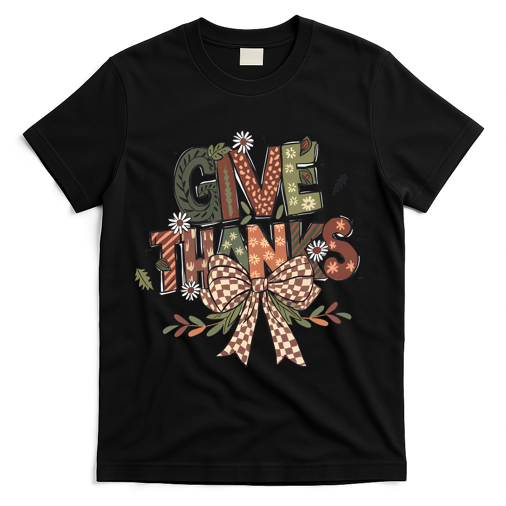 Give Thanks Thankful Coquette Thanksgiving T-Shirt product image 1