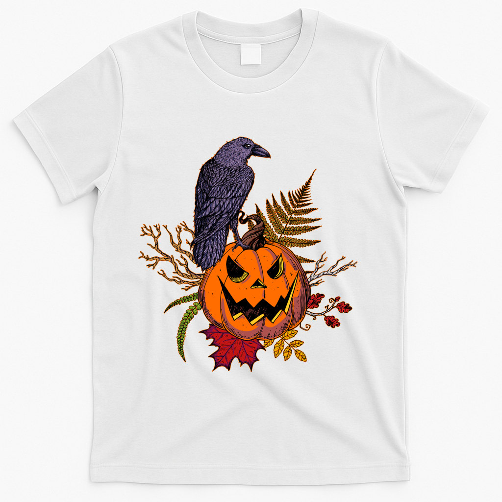 Halloween Crow Raven Pumpkin Fall Autumn Lover T-Shirt product image 2