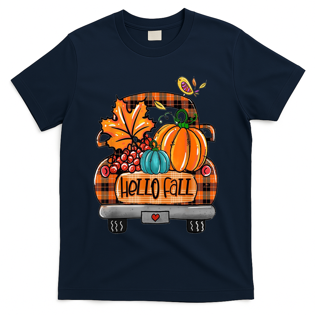 Hello Fall Pumpkin Truck Cute T-Shirt product image 3
