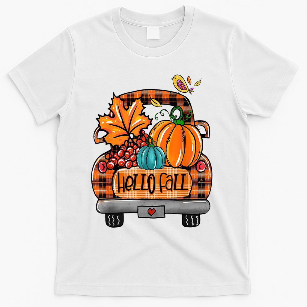 Hello Fall Pumpkin Truck Cute T-Shirt product image 2
