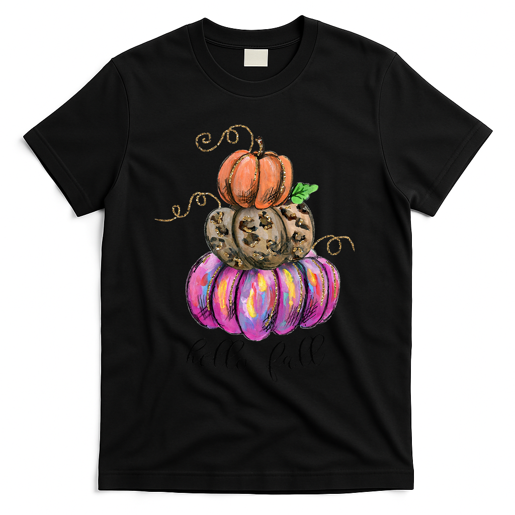 Hello Fall Watercolor Pumpkin Colorful Thanksgiving T-Shirt product image 1