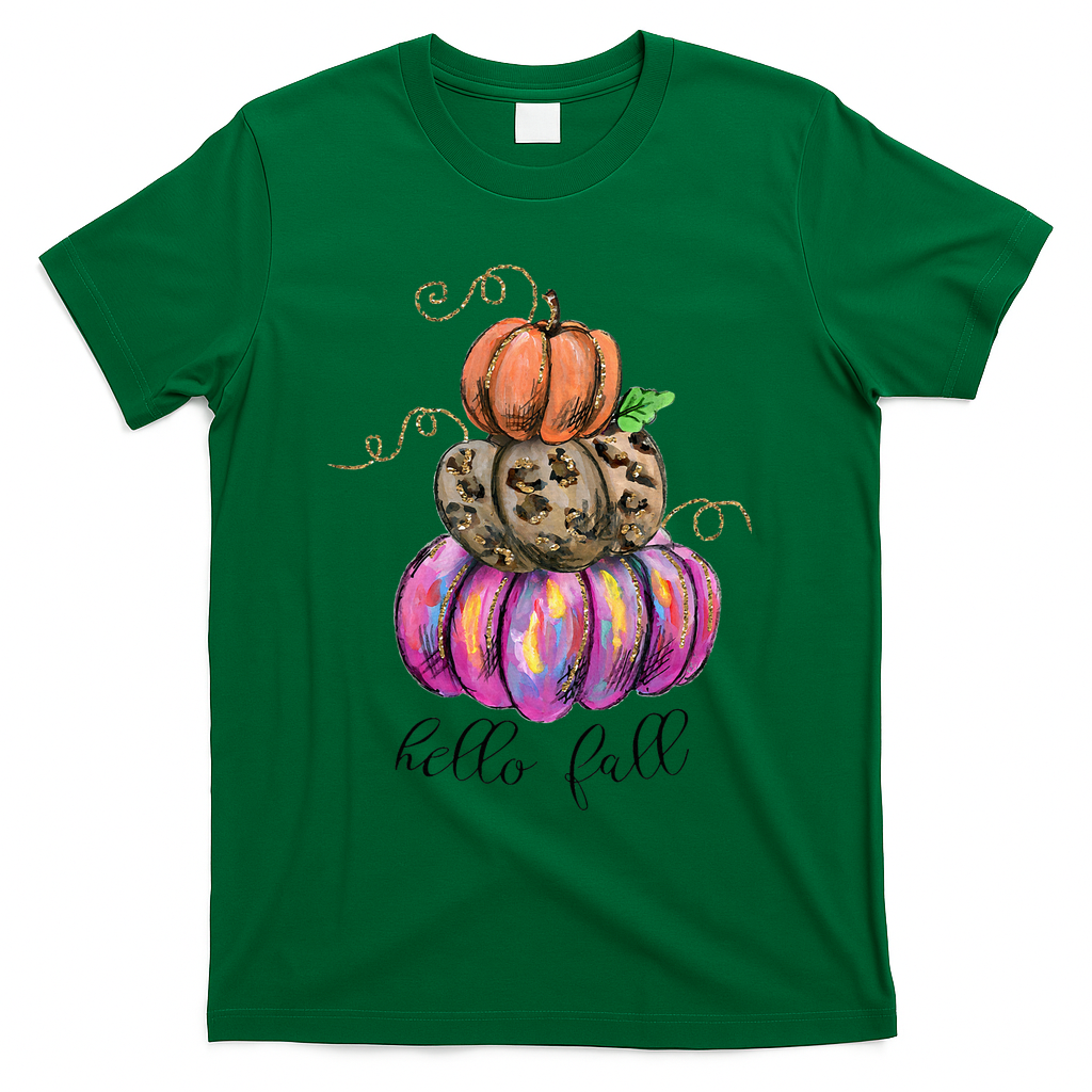 Hello Fall Watercolor Pumpkin Colorful Thanksgiving T-Shirt product image 4