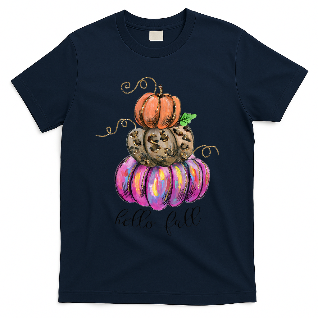 Hello Fall Watercolor Pumpkin Colorful Thanksgiving T-Shirt product image 3