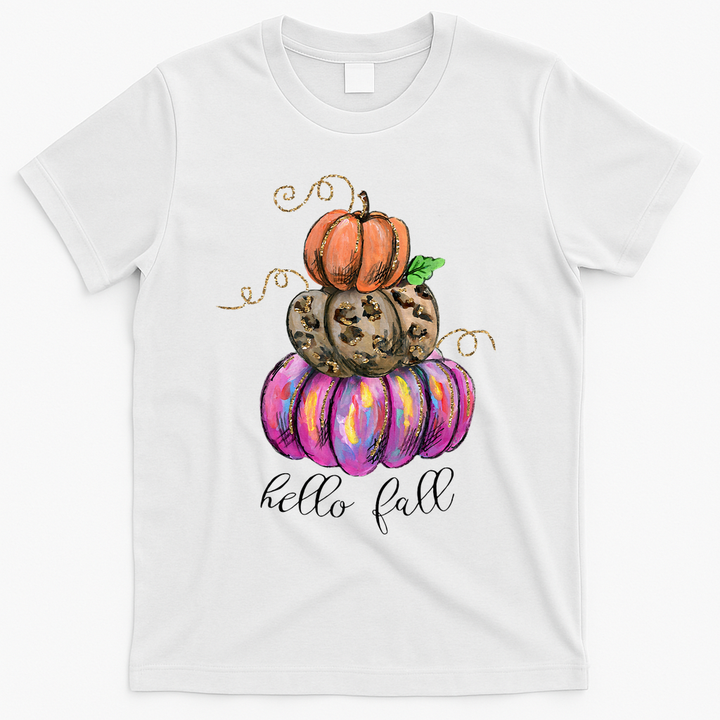 Hello Fall Watercolor Pumpkin Colorful Thanksgiving T-Shirt product image 2