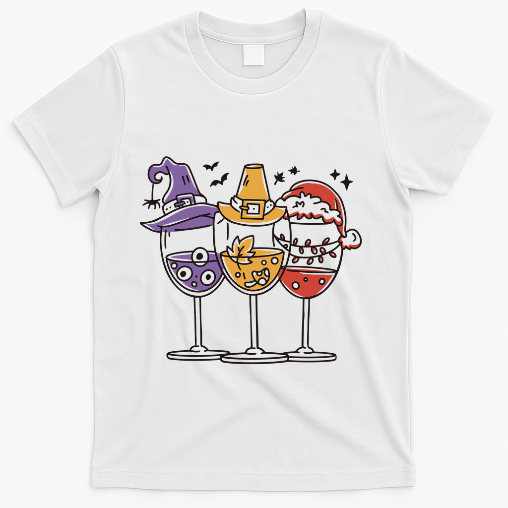 Holidays Wine Glasses Festive T-Shirt product image 2