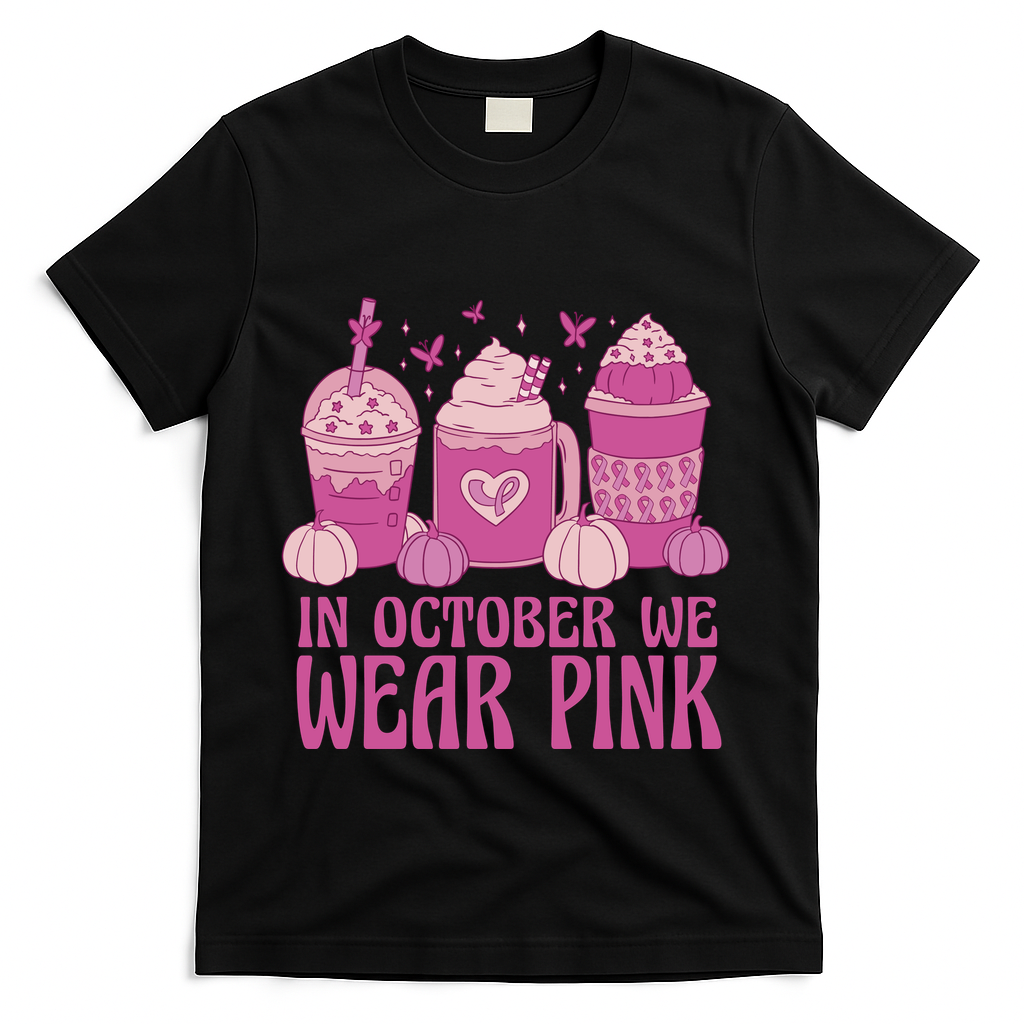 In October We Wear Pink Autumn Pumpkin Coffee T-Shirt product image 1
