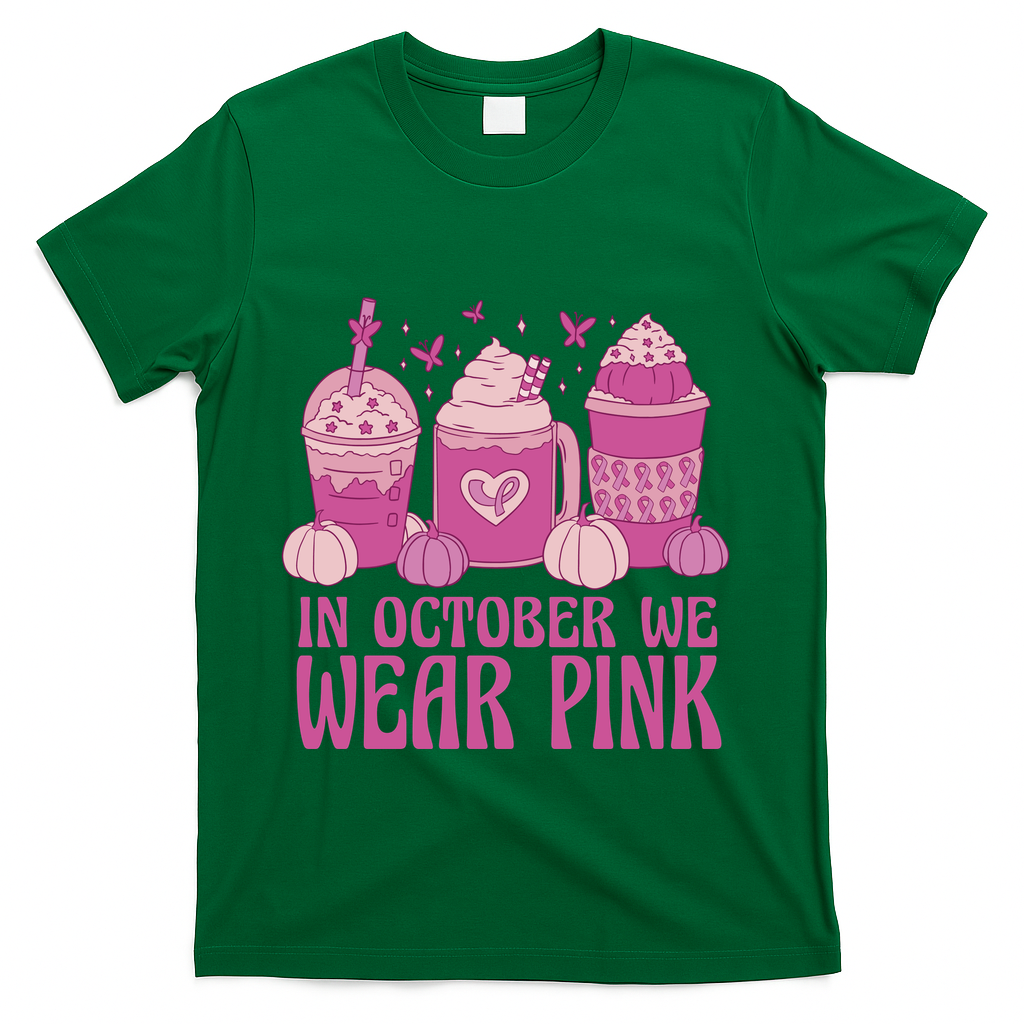 In October We Wear Pink Autumn Pumpkin Coffee T-Shirt product image 4
