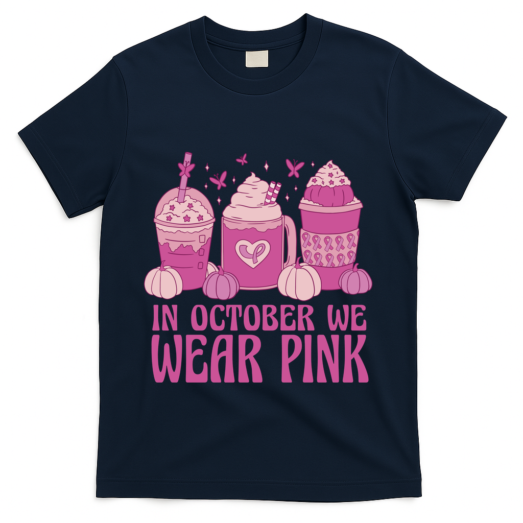 In October We Wear Pink Autumn Pumpkin Coffee T-Shirt product image 3