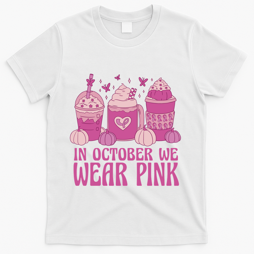In October We Wear Pink Autumn Pumpkin Coffee T-Shirt product image 2