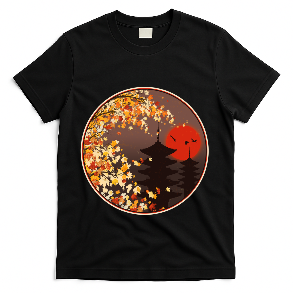 Japanese Autumn Fall Leaves Pagodas T-Shirt product image 1
