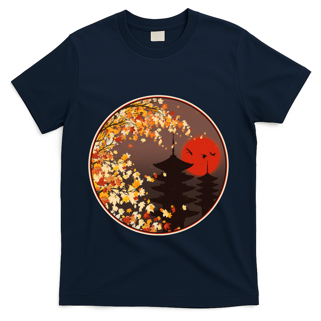 Japanese Autumn Fall Leaves Pagodas T-Shirt product image 3