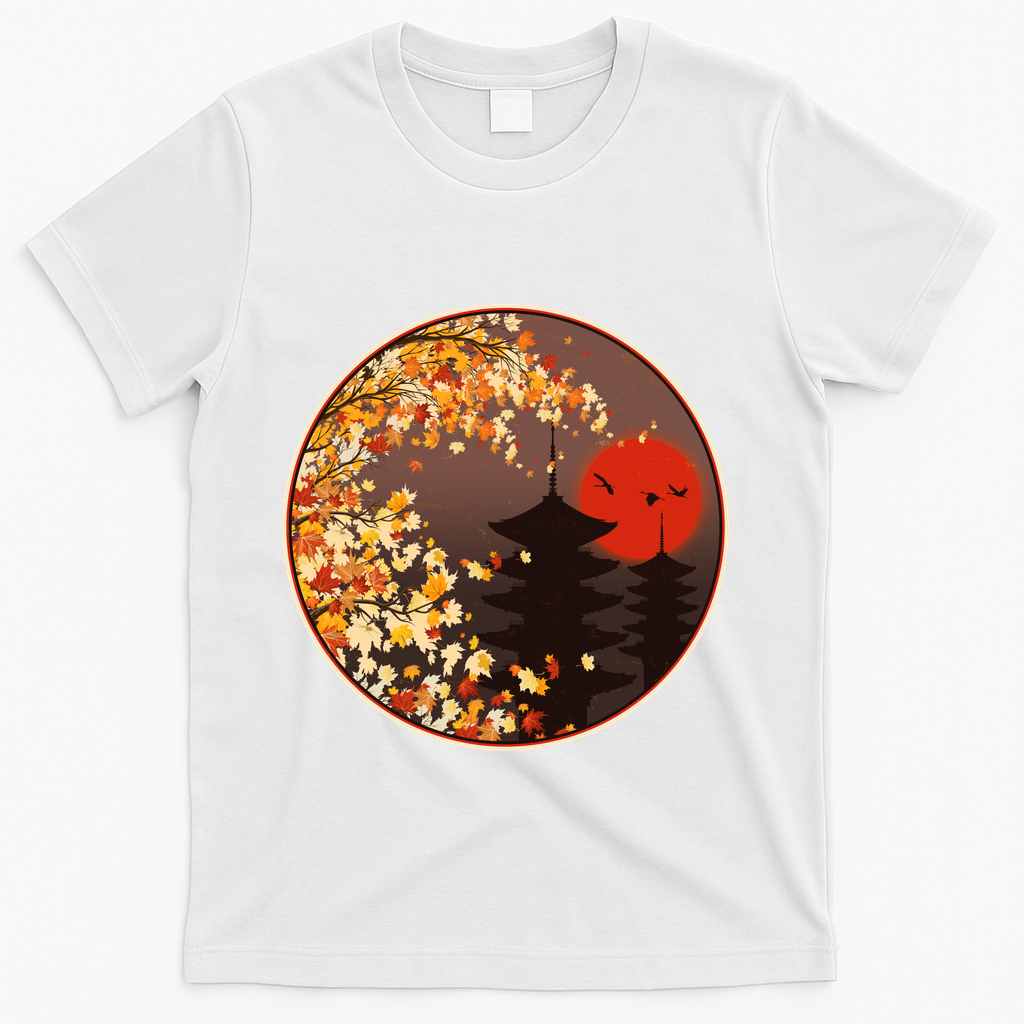 Japanese Autumn Fall Leaves Pagodas T-Shirt product image 2