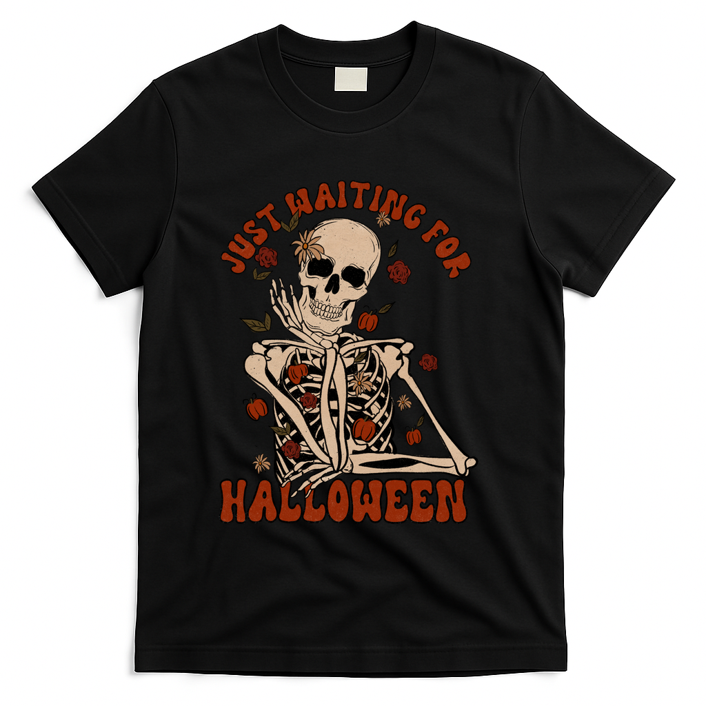 Just Waiting For Halloween Skeleton Fall Spooky T-Shirt product image 1