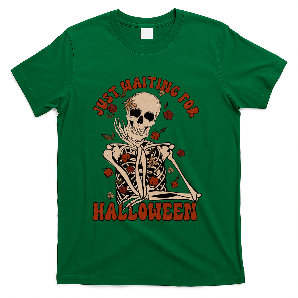 Just Waiting For Halloween Skeleton Fall Spooky T-Shirt product image 4