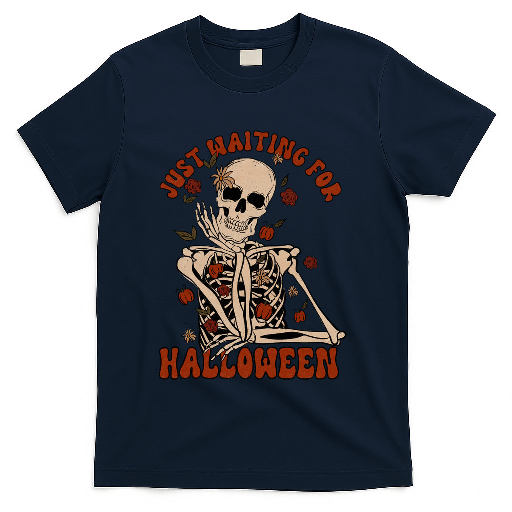 Just Waiting For Halloween Skeleton Fall Spooky T-Shirt product image 3