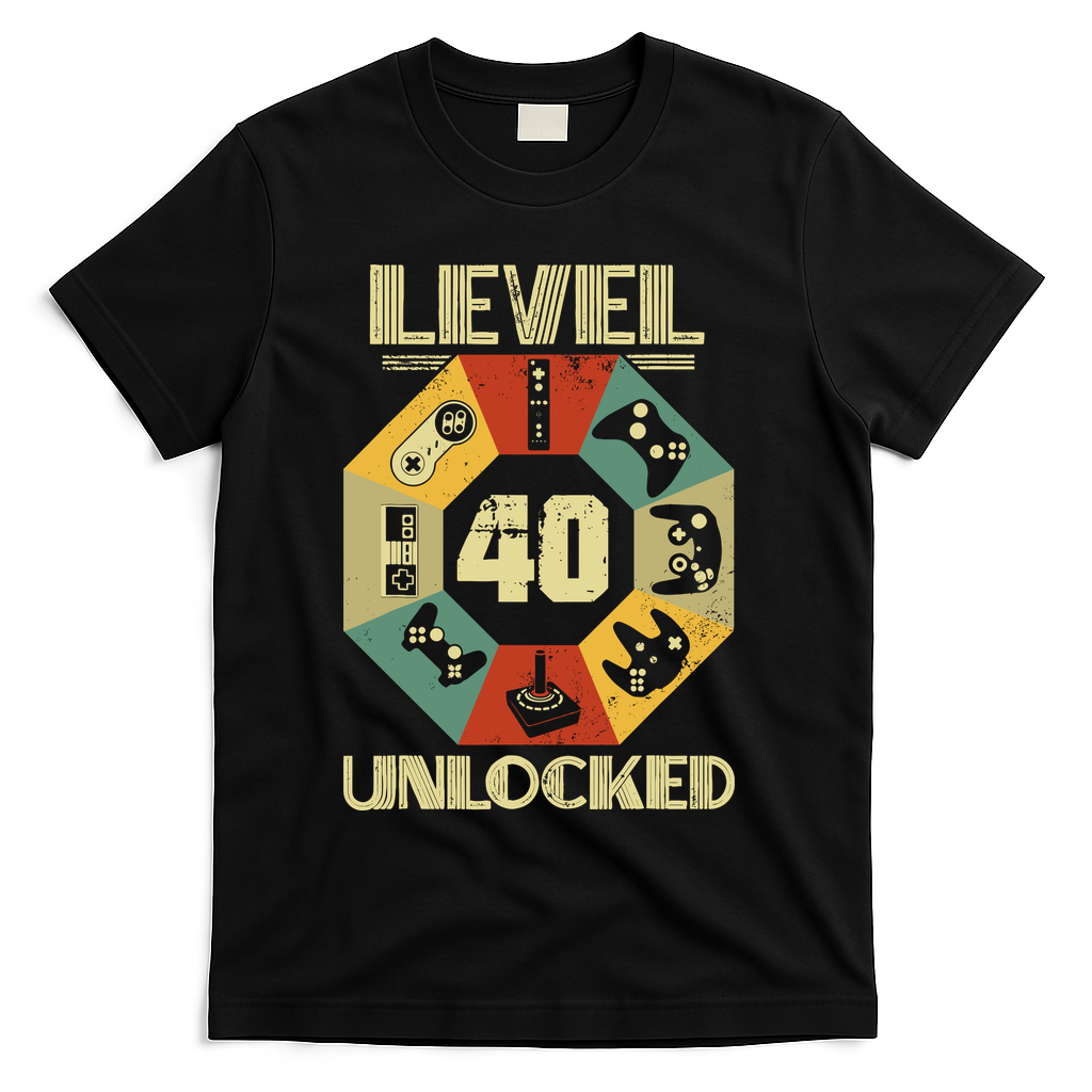 Level 40 Unlocked T Funny Video Gamer 40th Birthday T-Shirt product image 1