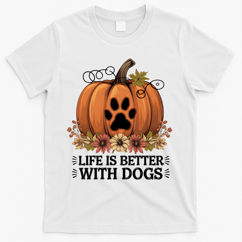 Life Is Better With Dogs Fall Pumpkins T-Shirt product image 2