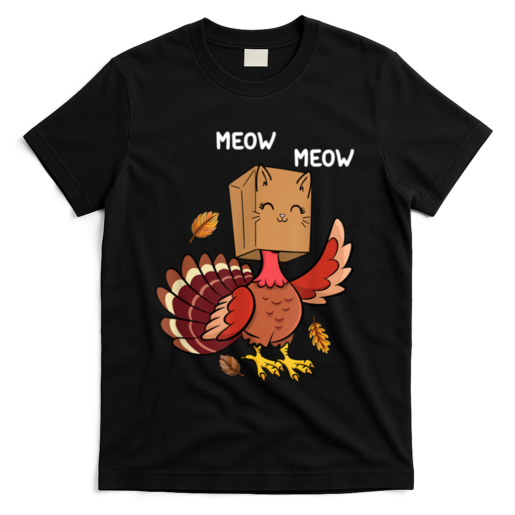 Meow Cat Funny Thanksgiving Turkey T-Shirt product image 1
