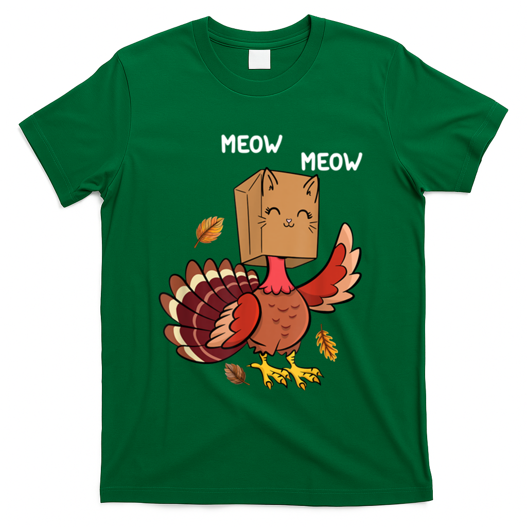 Meow Cat Funny Thanksgiving Turkey T-Shirt product image 4