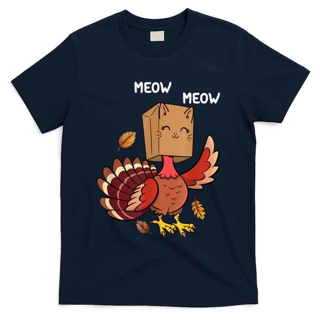 Meow Cat Funny Thanksgiving Turkey T-Shirt product image 3