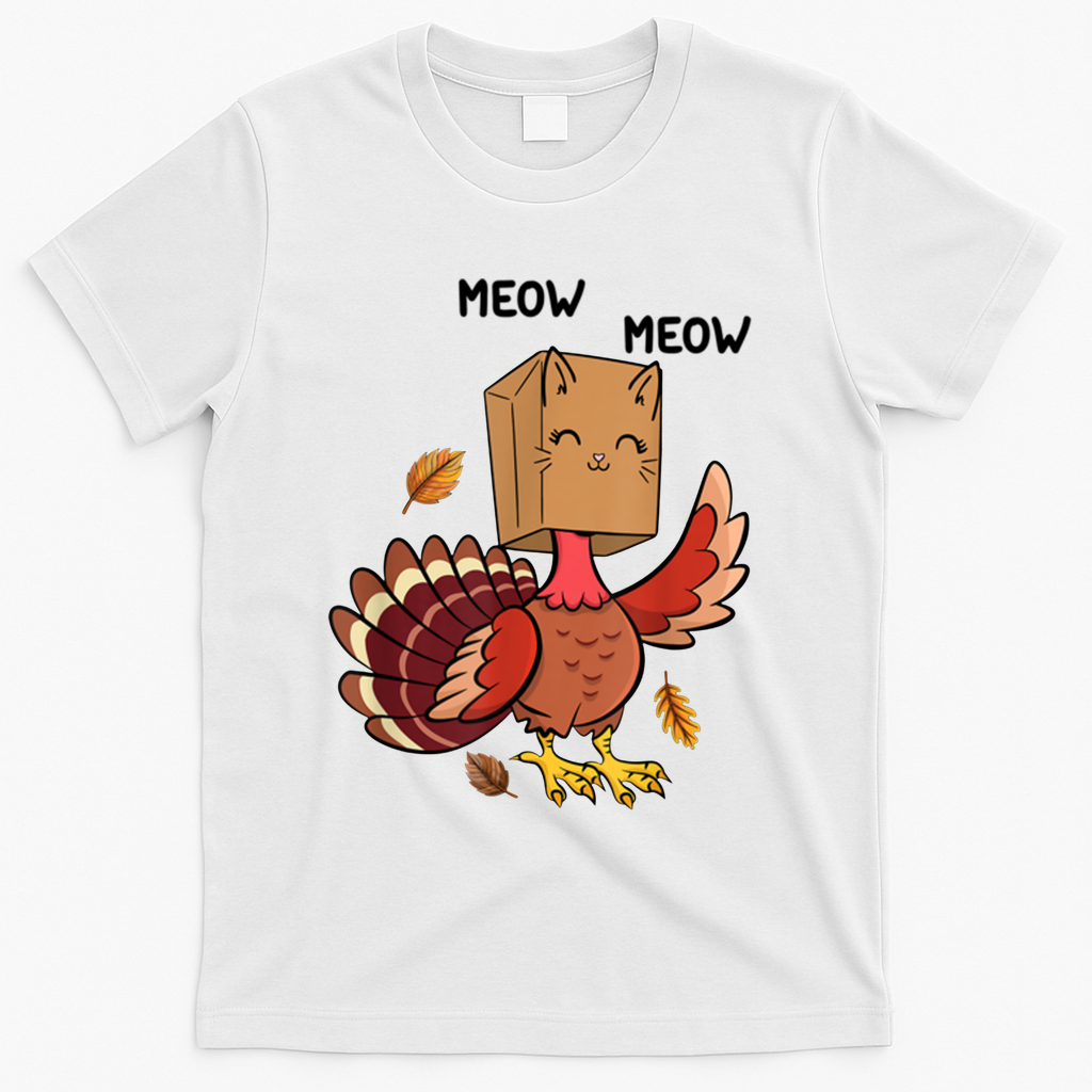 Meow Cat Funny Thanksgiving Turkey T-Shirt product image 2
