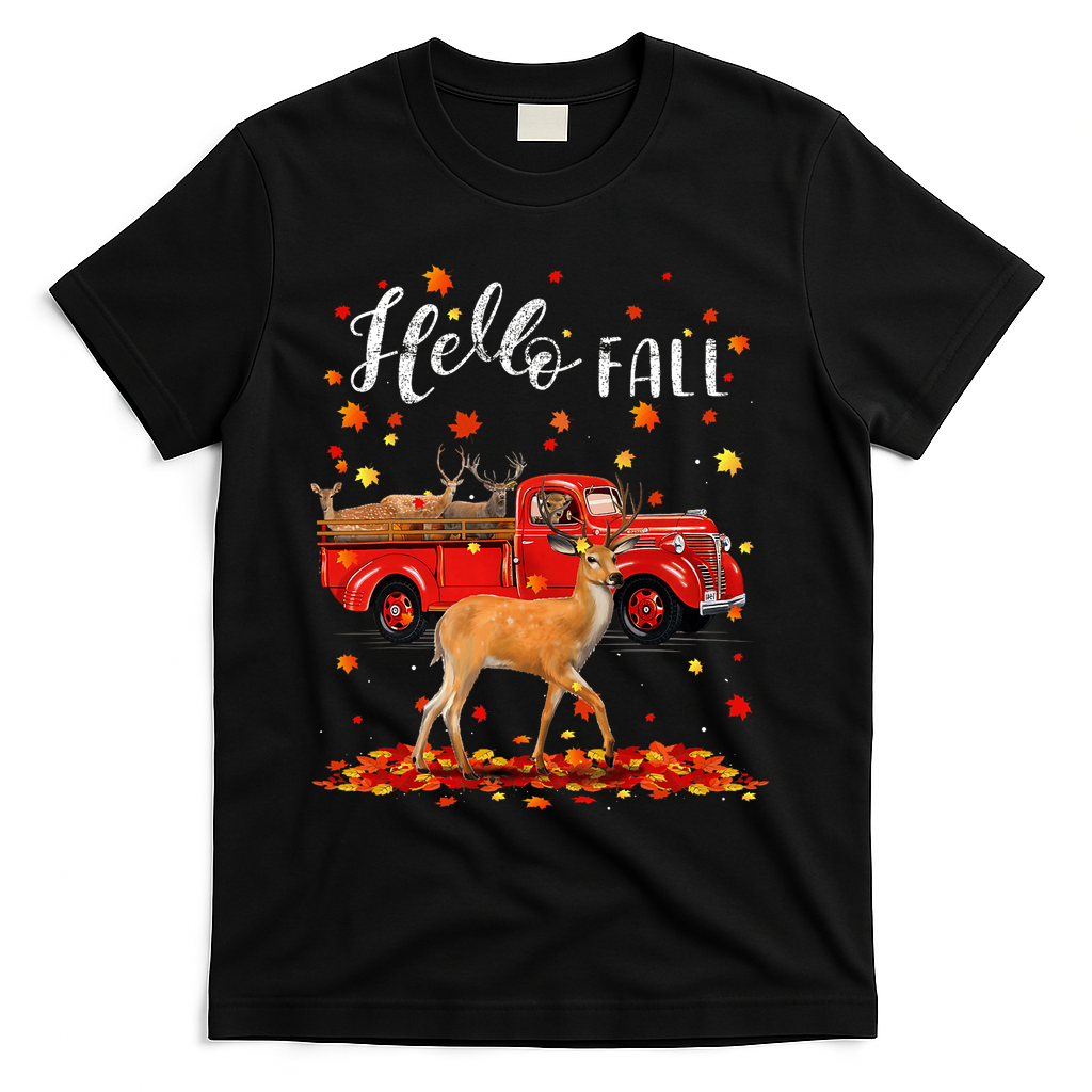 Maple Deer Leaf Fall Autumn Red Truck Gift T-Shirt product image 1