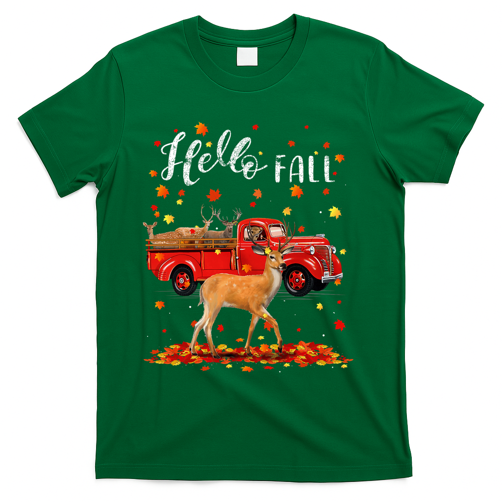 Maple Deer Leaf Fall Autumn Red Truck Gift T-Shirt product image 4