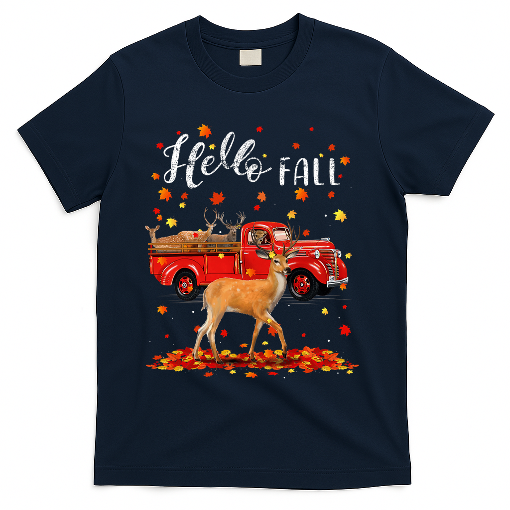 Maple Deer Leaf Fall Autumn Red Truck Gift T-Shirt product image 3